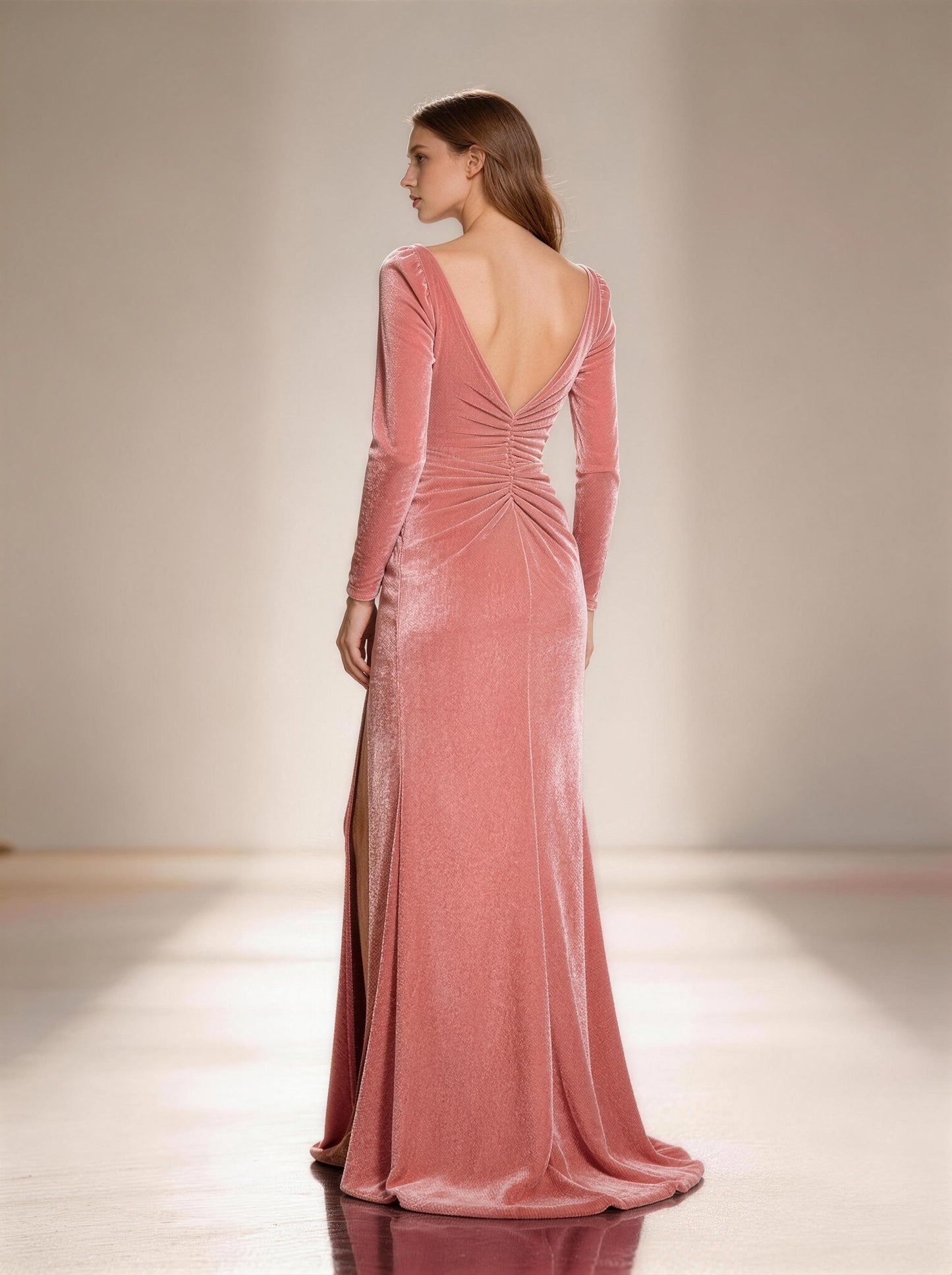 Pink V-neck Long Prom Dress,Formal Evening Dress