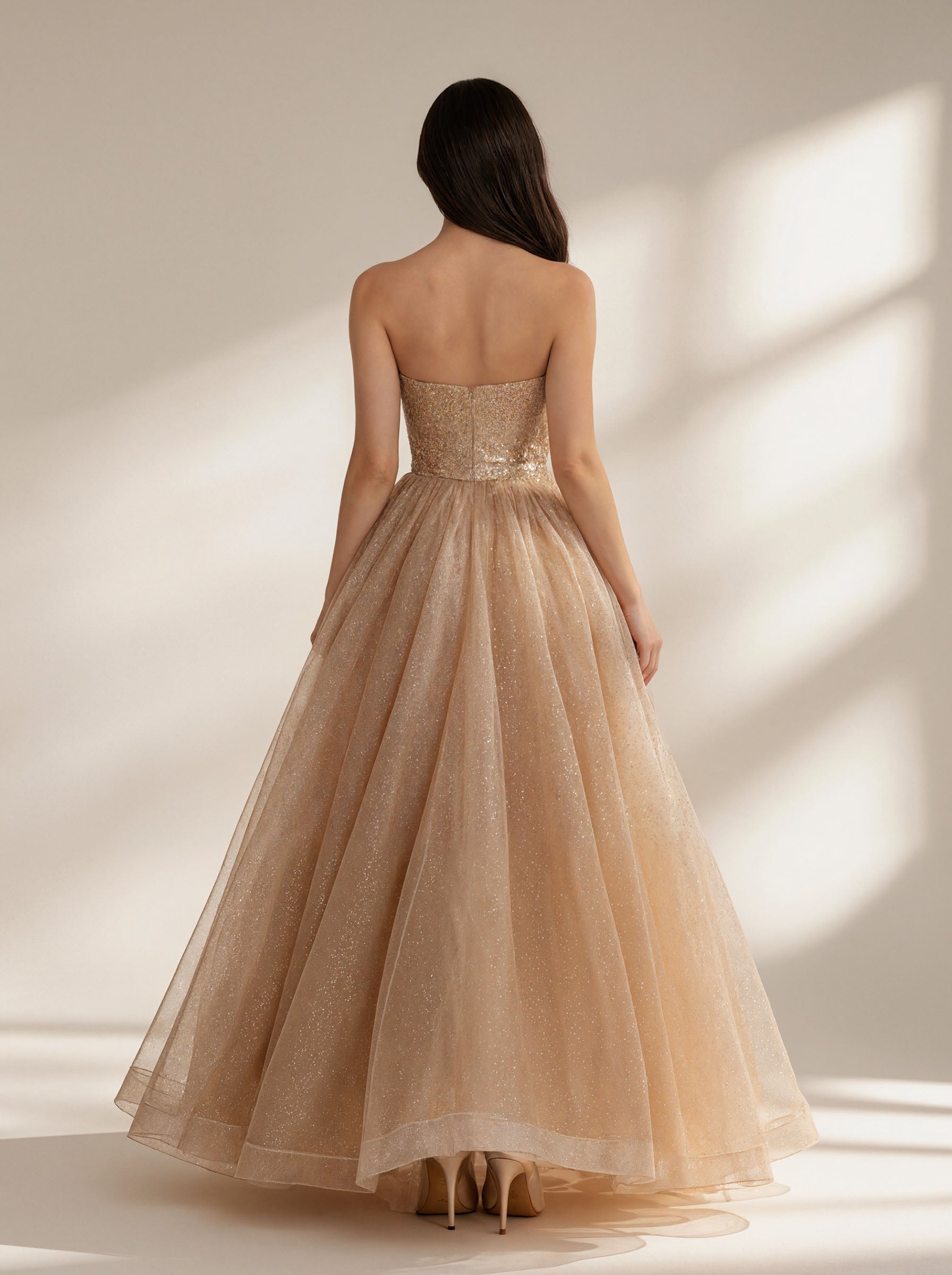 Gold Long V-neck Prom Dress,Formal Evening Dress