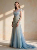 Blue V-neck Long Prom Dress,Formal Evening Dress