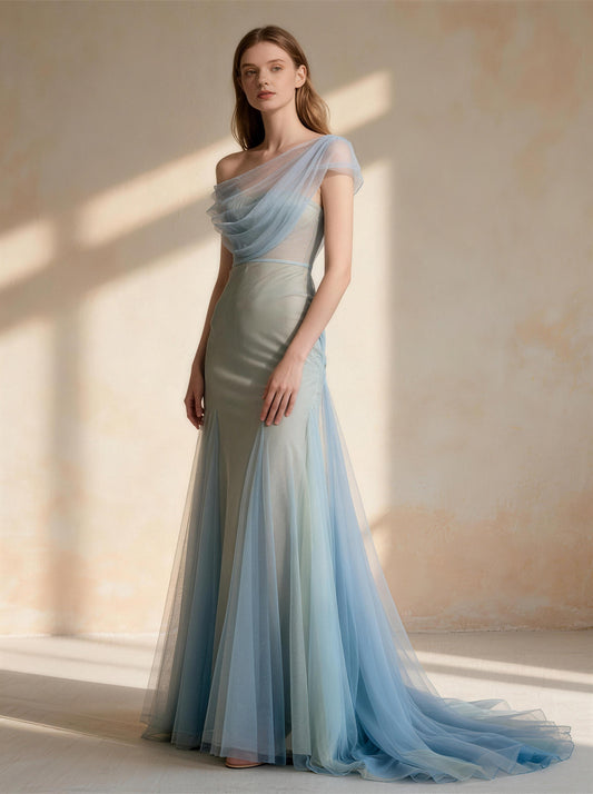 Blue V-neck Long Prom Dress,Formal Evening Dress