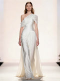 White Off The Shoulder Wedding Dress,Satin Fomal Prom Dress