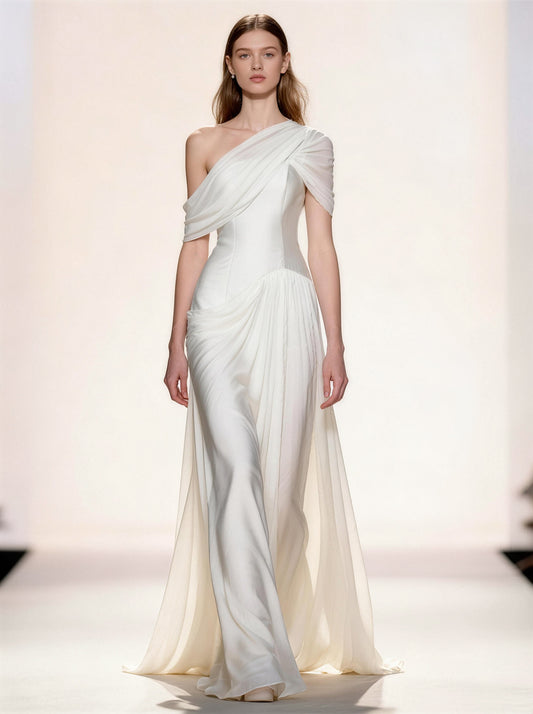 White Off The Shoulder Wedding Dress,Satin Fomal Prom Dress