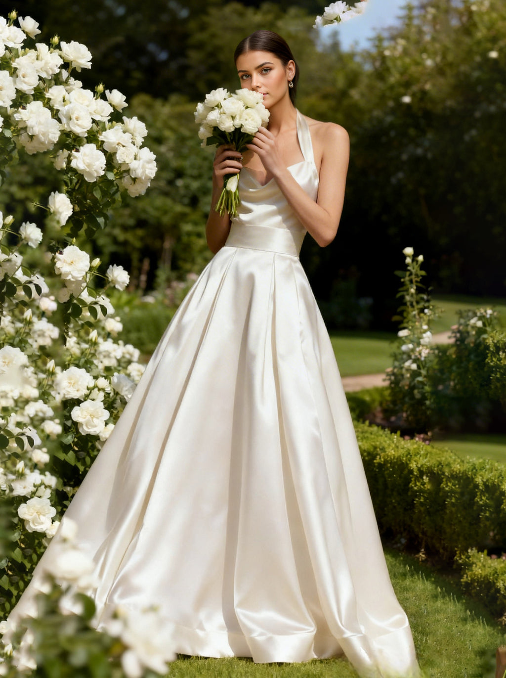 White Formal Prom Dress,Satin Wedding Dress