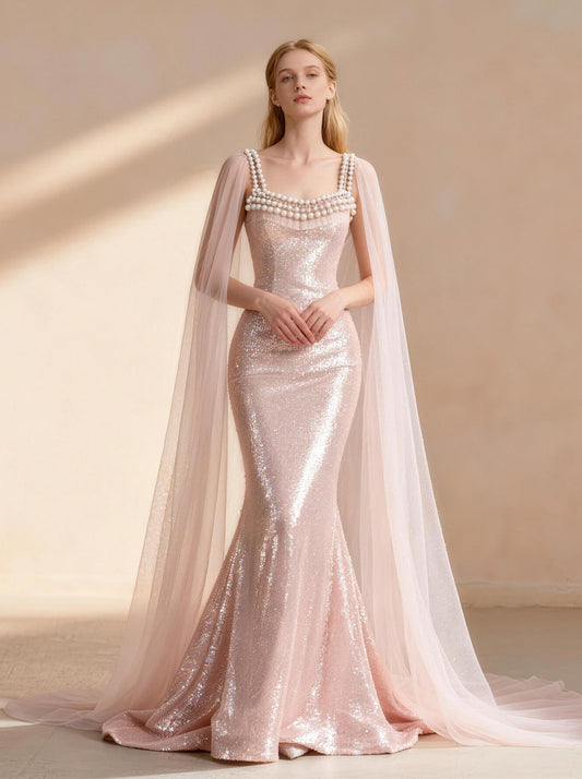 Pink Square Long Prom Dress,Formal Evening Dress