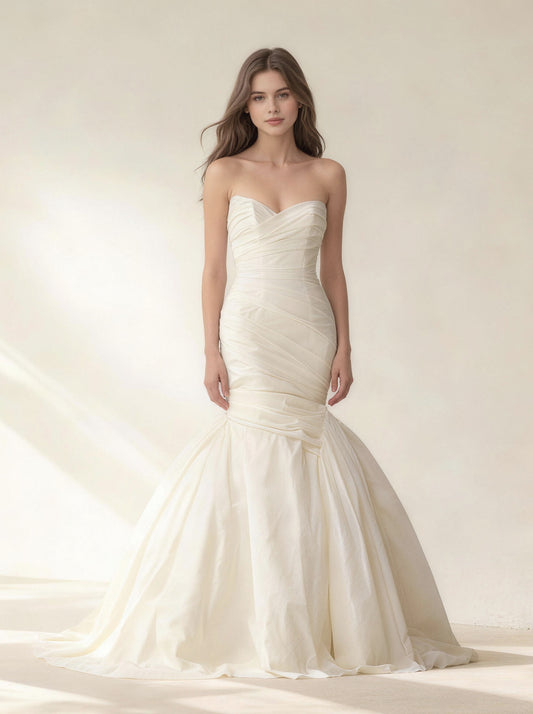 White Tull Wedding Dresses，Prom Mermaid Dress