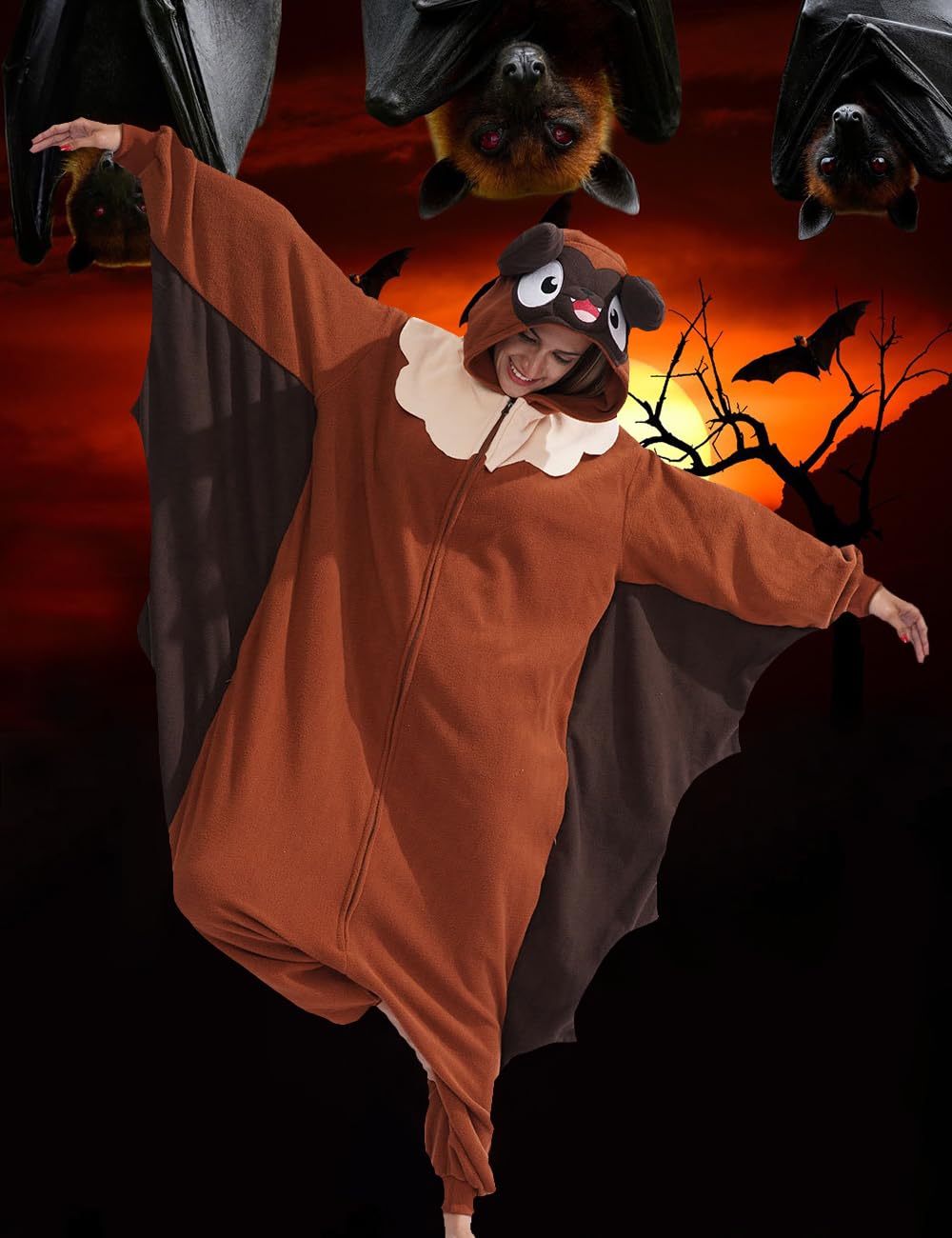 Brown Bat Onesie Costume Pajamas
